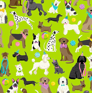 "Furry Friends" by Makower UK 2541-G All over Dogs on Greenbackground