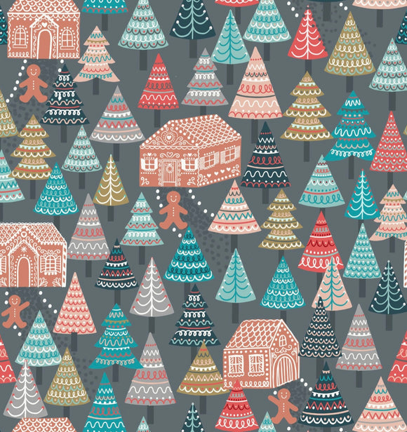 Gingerbread Season By Lewis and Irene C84.3 gingerbread forest on grey