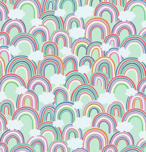 SALE Rainbows by Lewis and Irene A441.1 All over rainbows on Light Green
