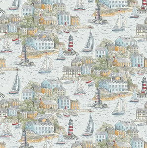 High Tide by Makower uk 077.B2 Harbour view light blue