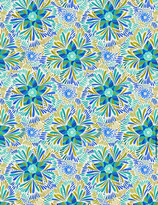 Bahia by Lewis and Irene A810.1 Axe Blue and Green Flora on cream