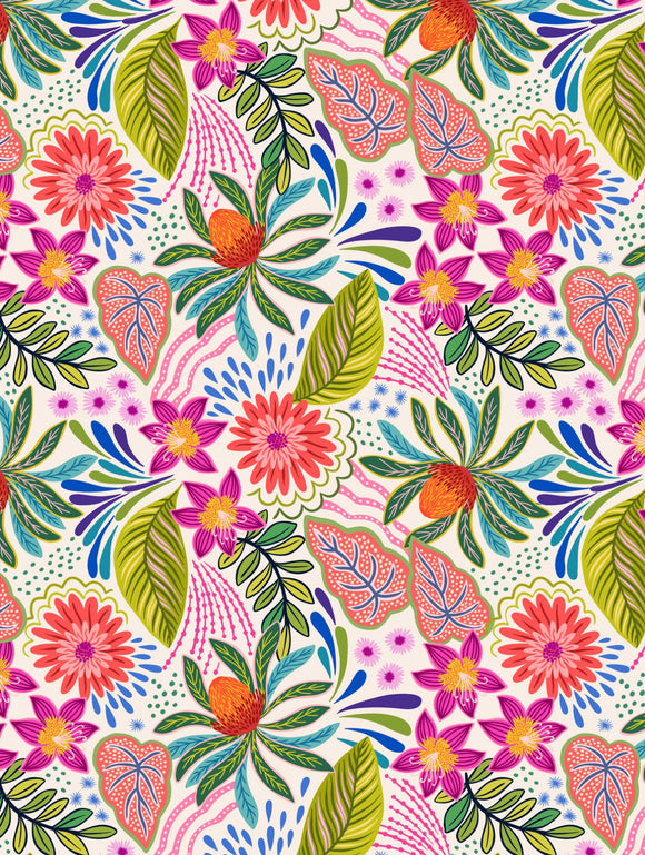 Bahia by Lewis and Irene A807.1 Bahia Flora on Cream