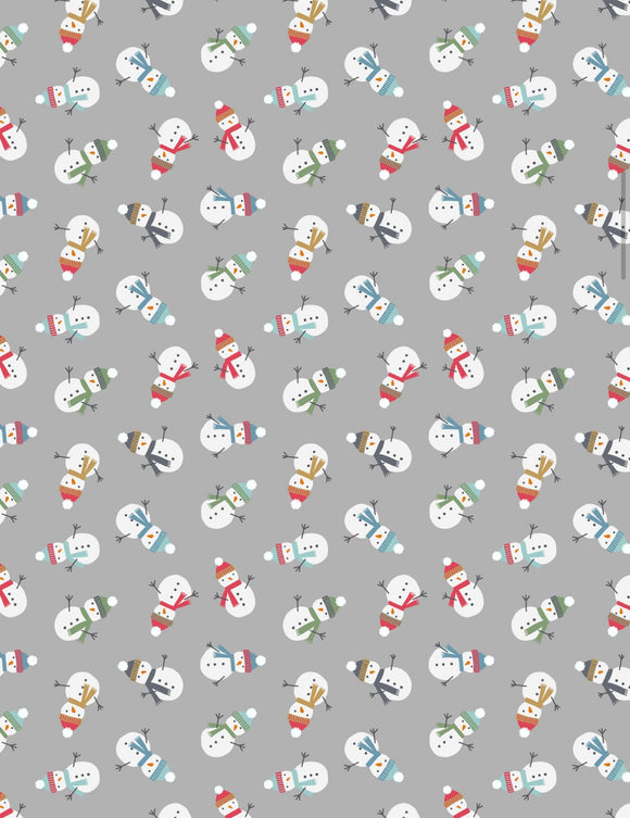 Snow Days Flannel By Lewis and Irene F35.2 Scattered Snowman on. Grey