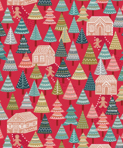 Gingerbread Season By Lewis and Irene C84.2 gingerbread forest on red