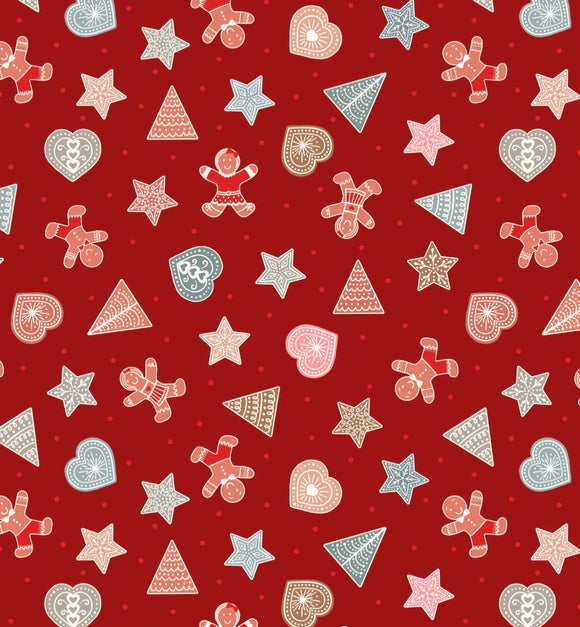 Gingerbread Season by Lewis and Irene C88.2 Gingerbread shapes on red