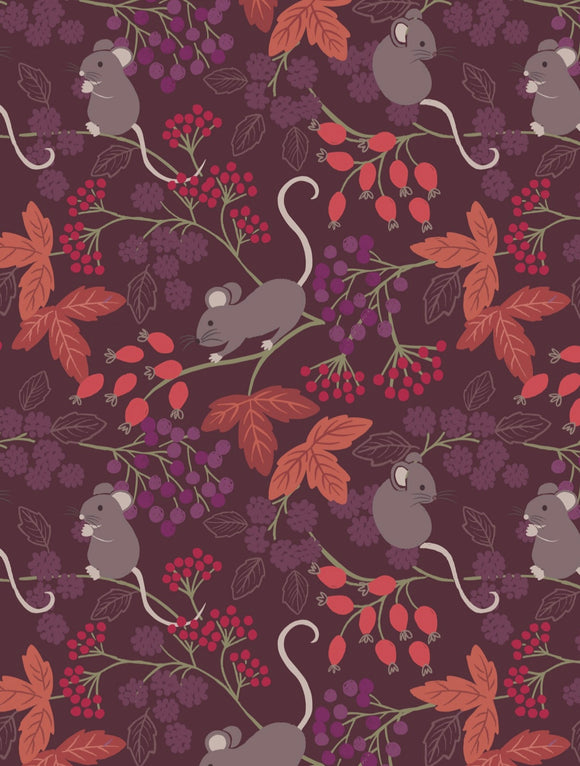 Autumn Fields by Lewis and Irene A676.3 Mice with Berries on Dark berries